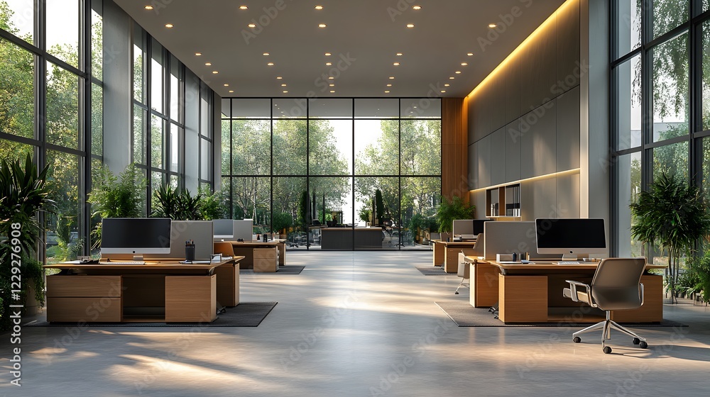 Professional office interior featuring modern desks and advanced ...
