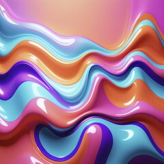 Poster - Abstract image with glossy, flowing shapes in pink, orange, blue, and purple creating a dynamic effect, AI generated