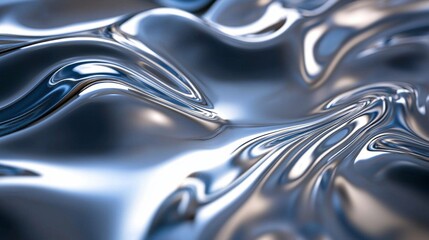 Poster - Textured waves of metallic material shimmer under soft light, exemplifying a futuristic aesthetic