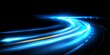 © Ilja - Dynamic Car Light Trails on a Winding Road at Night, Vibrant Electric Blue Streaks, High Contrast