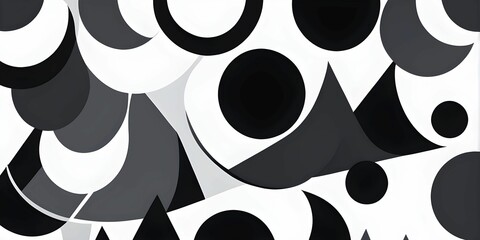 Poster - Black and white minimalist wallpaper illustration in geometric shapes symbolizing fun and ease, AI generated