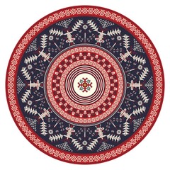 Wall Mural - Vector round design element with traditional Russian embroidery symbols