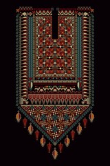 Poster - Embroidery vector Tatreez template, Palestinian fashion neck ornament