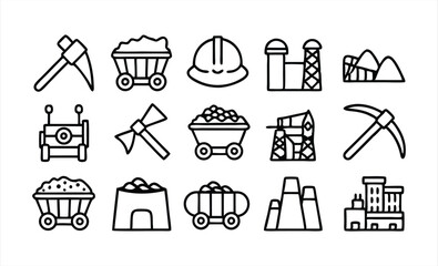 set of outline icons related mining coal industr