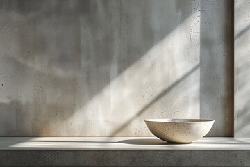 Wall Mural - A simple ceramic bowl on a table, casting a shadow in a tranquil, sunlit room, AI generated