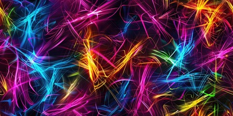 Poster - Colorful intertwined strands forming a complex pattern. Background image of multi colored with neon color wavy lines. Digital art for vibrant and abstract design. Dynamic texture concept. AIG51.