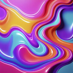 Poster - Vibrant abstract art with flowing shapes and liquid texture in pink, orange, blue, and purple hues, AI generated