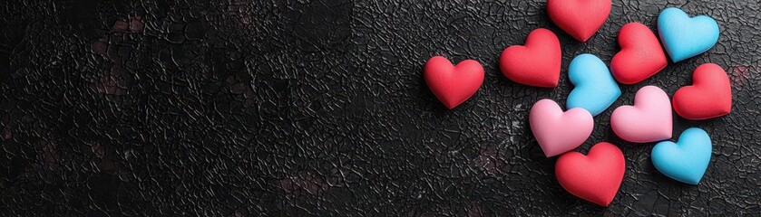 Poster - Colorful Hearts in Pink, Red, and Blue Arranged in Heart Shape on a Dark Background