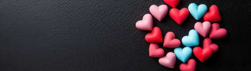 Poster - Colorful Hearts in Pink, Red, and Blue Forming a Heart Shape on a Dark Background