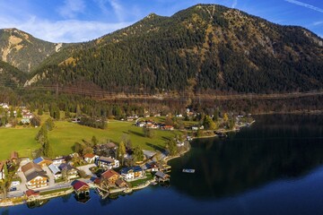 Wall Mural - Drone shot, Walchensee, Upper Bavaria, Bavaria, Germany, Europe