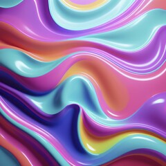 Aufkleber - Abstract wavy patterns with vibrant colors including pink, blue, and orange, featuring a glossy 3D texture, AI generated