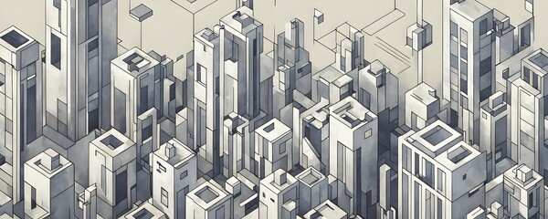 Poster - Abstract isometric 3d vector wallpaper illustration of a modern cityscape, AI generated
