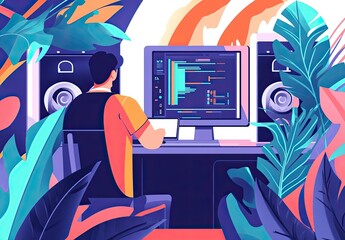 Poster - Engineer inspecting data center, coding, managing networks, and handling hardware and GDPR issues
