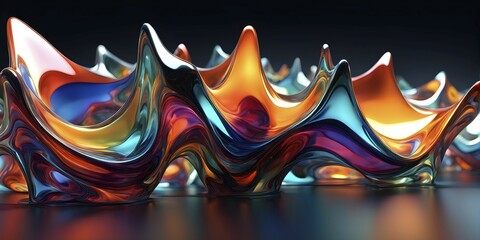 Poster - 3d rendering of vibrant colored abstract changing glass design in an ornament structure, ai generate