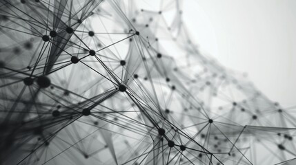 Poster - Abstract black and white network with connected nodes and intricate geometric structure, AI generated