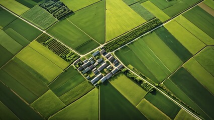 Poster - Aerial view photo capturing the abstract geometric patterns of a rural landscape, AI generated