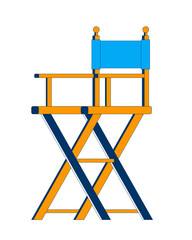 Poster - Director chair 2D cartoon object. Film equipment. Movie industry. Creative studio. Filmmaking tool. Portable furniture isolated element flat vector clipart on white background. Spot illustration