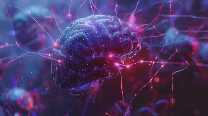 Poster - A digital rendering of a brain with glowing connections, abstract and colorful.