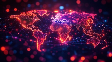 Global network connections glowing map