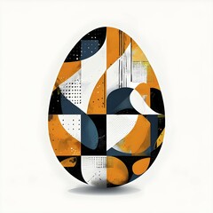 Poster - illustration of an abstract easter egg design with geometric patterns, bold colors, and a mix of tex