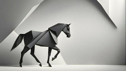 Poster - abstract origami horse wallpaper illustration, ai generated