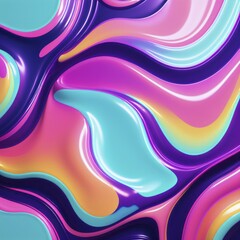 Poster - Abstract fluid shapes with a mix of blue, pink, and purple, featuring a reflective and glossy 3D surface, AI generated