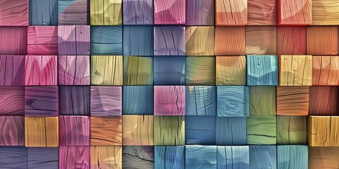 Poster - Background with square shaped colorful wooden cubes. KI generiert, generiert, AI generated
