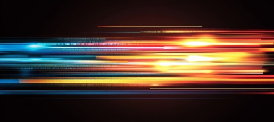 Poster - Neon Data Stream. Abstract Background With Speed Lines And Light Effects On Black Background.