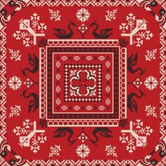 Poster - Decorative repeating pattern inspired by traditional Russian embroidery