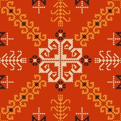 Poster - Traditional Latvian embroidery seamless pattern, vector illustration