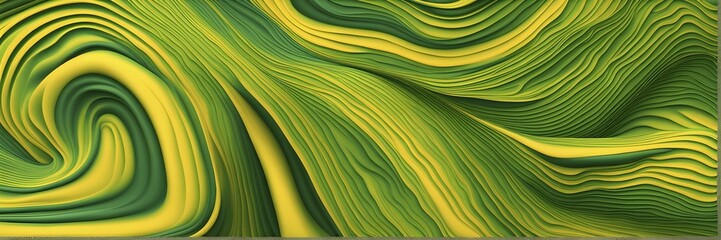  - Seamless abstract pattern of vector fluid curved lines creating a dynamic ripple effect in vibrant colors of green and yellow, AI generated