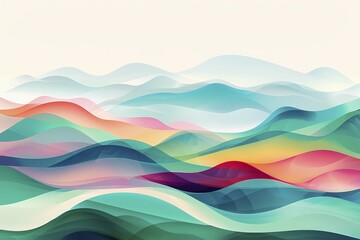 Poster - Colorful abstract waves with smooth gradients creating a tranquil undulating pattern, illustration, AI generated