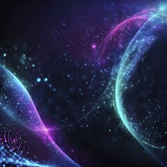 Poster - Futuristic abstract digital art with neon colors and glowing particles, creating a cosmic atmosphere, AI generated