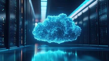 Poster - Modern data center with cloud ceiling in server room