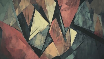 Aufkleber - Abstract Geometric Art with Earthy Tones and Dynamic Angular Shapes Composition