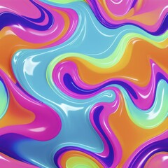 Poster - Bright and vibrant abstract swirls with glossy surfaces in teal, pink, orange, and purple, capturing a dynamic flow, AI generated