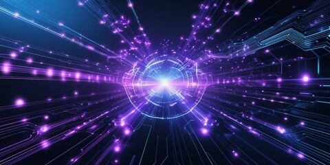 Poster - Futuristic glowing blue abstract background with light rays and stars
