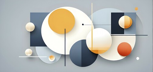 Wall Mural - Minimalist composition of overlapping geometric shapes, such as circles, squares, and triangles, with clean lines and muted pastel colors, AI generated