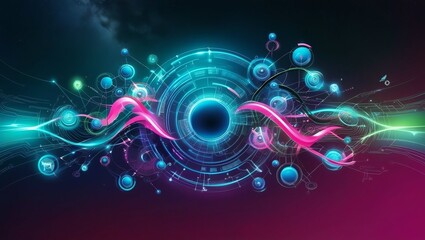 Poster - Abstract music background with glowing waves and digital energy