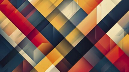 Poster - Abstract geometric mosaic pattern with vibrant colors including orange, blue, yellow, and red, AI generated