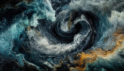 Poster - Abstract Fluid Art with Swirling Waves and Golden Accents, A Dark and Dramatic Scene