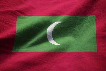 Poster - Closeup of Ruffled Maldives Flag, Maldives Flag Blowing in Wind