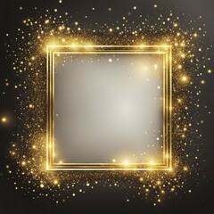 Poster - Golden square frame with sparkling glitter creating a luminous effect on a black background, AI generated