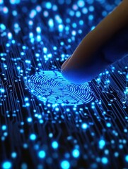 Poster - Fingerprint scan activating the technology interface security system  closeup