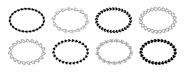 Poster - Love hand drawn oval frames with black Hearts. Set of doodle romantic element textboxes Valentine's day Empty borders for text.