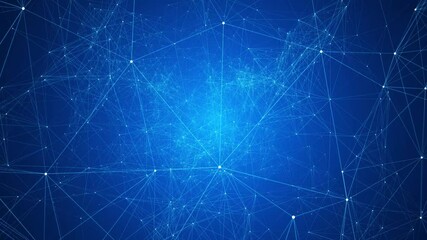 Poster - flaying abstract network animation on blue background. abstract plexus technology futuristic network