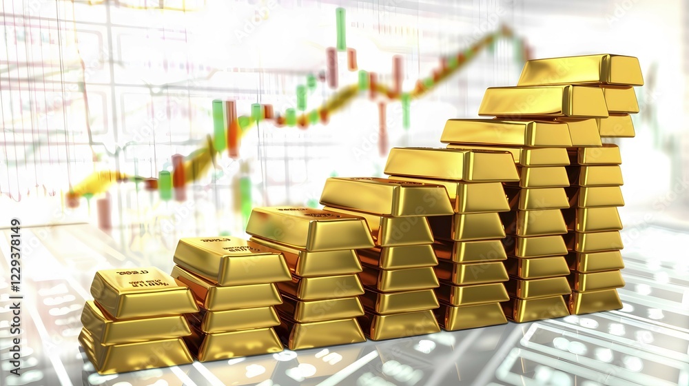 Symbolic image for the rising gold price, stacked gold bars, in the ...