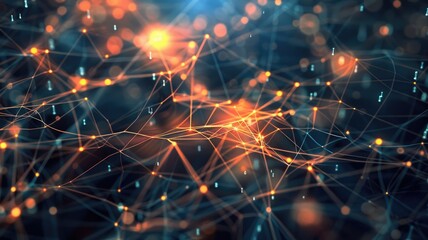 Poster - A stunning abstract visualization of a network model featuring parameters and weights, showcasing interconnected lines and nodes with a vibrant light effect. Ideal for technology and data-related