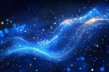 Poster - Cosmic glitter fills the night sky with swirling patterns of blue and golden light reflecting on a celestial canvas