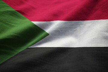 Poster - Closeup of Ruffled Sudan Flag, Sudan Flag Blowing in Wind
